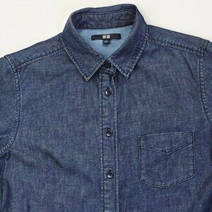 Uniqlo Size Small Womens Blue Denim Long Sleeve Button Up Cotton Pocket Shirt